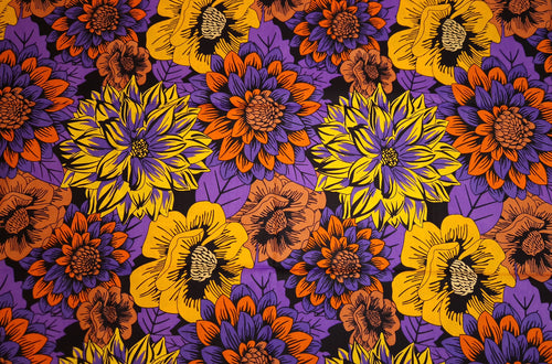 African print fabric - Yellow & Purple Flowers - 100% cotton