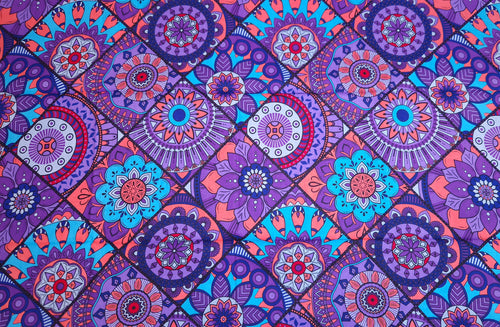 African print fabric - Purple & Light Blue Mandala Patchwork - 100% cotton