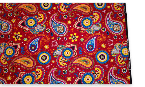 African print fabric - Red Blue Paisley - 100% cotton