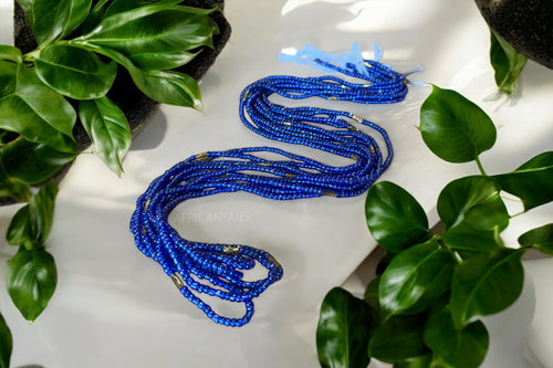 Waist Beads / African Hip Chain - Dola - Blue mix (Traditional non-elastic string)