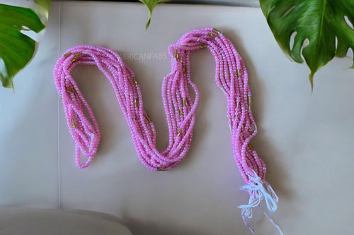 Waist Beads / African Hip Chain - Chinara - Pink / gold (Traditional non-elastic string)