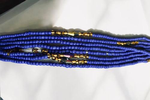 Waist Beads / African Hip Chain - Chi - Blue mix (Traditional non-elastic string)