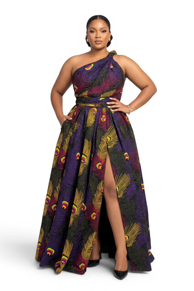 peacock purple dress African Print Infinity Multiway Maxi Dress - Adjustable Slit