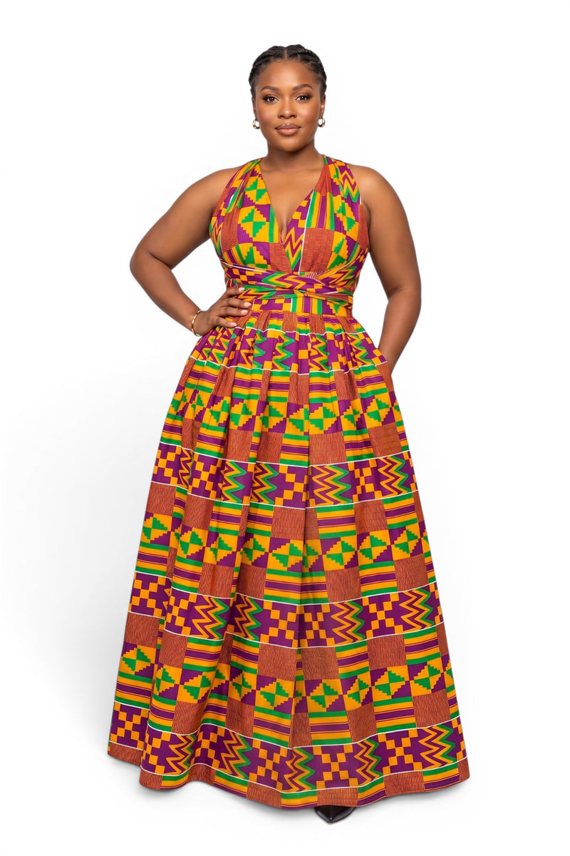African Print Infinity Multiway Maxi Dress - Adjustable Slit
