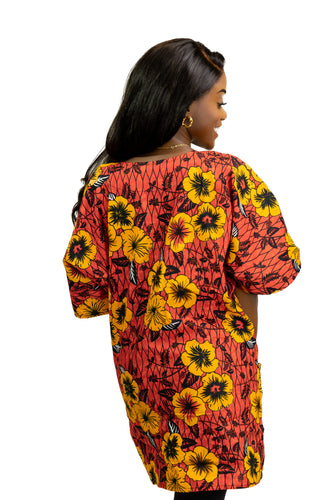 Red Flowers Dashiki Shirt / Dashiki Dress - African print top - Unisex