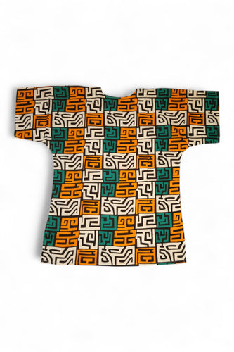 Teal & Yellow-Orange Kuba Blocks Dashiki Shirt / Dashiki Dress - African print top - Unisex