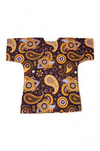 Navy blue Yellow Paisley Dashiki Shirt / Dashiki Dress - African print top - Unisex