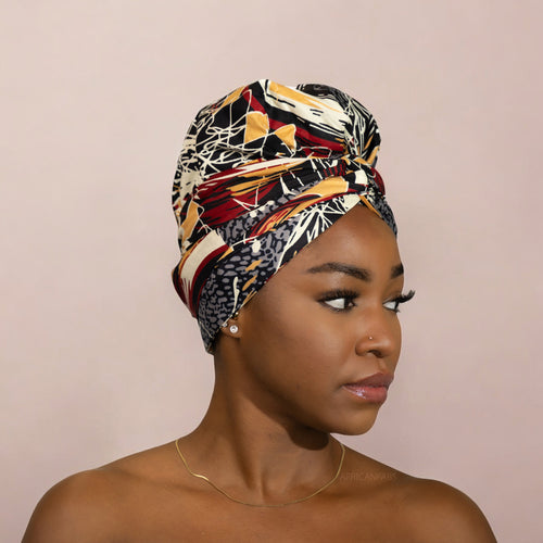 Easy headwrap - Satin lined hair bonnet - Black / cream
