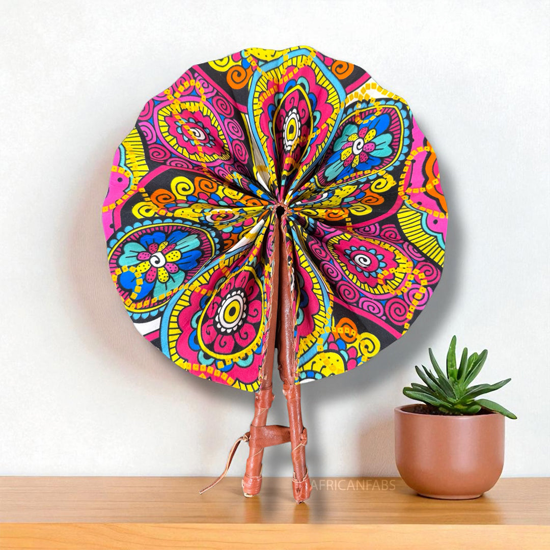 Umbrella African Print Fan Aqua And Yellow Spiral African Print