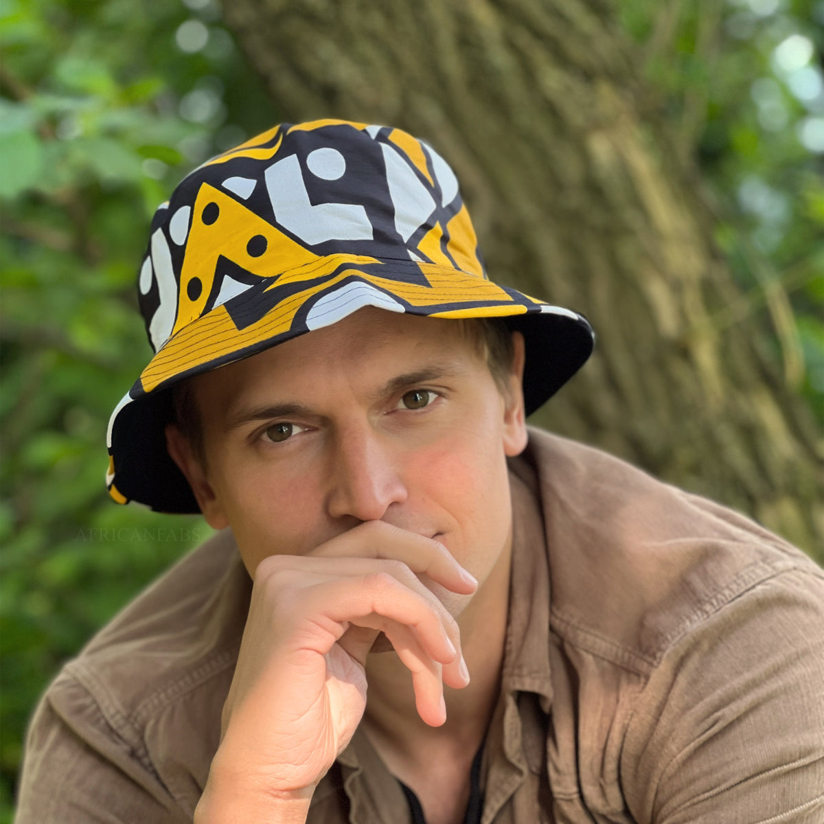 Bucket Hat / Fisherman Hat With African Print Mustard Samakaka