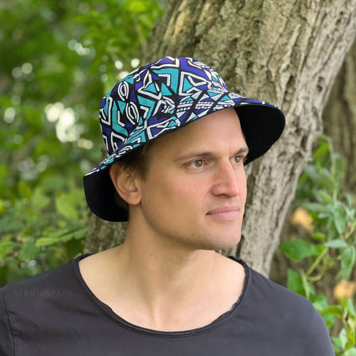 Bucket hat / Fisherman hat with African print - Blue Bogolan - Kids & Adults sizes (Unisex)