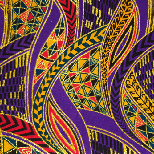 African print fabric - Exclusive Embellished Glitter effects 100% cotton - GL-4019 Purple Gold