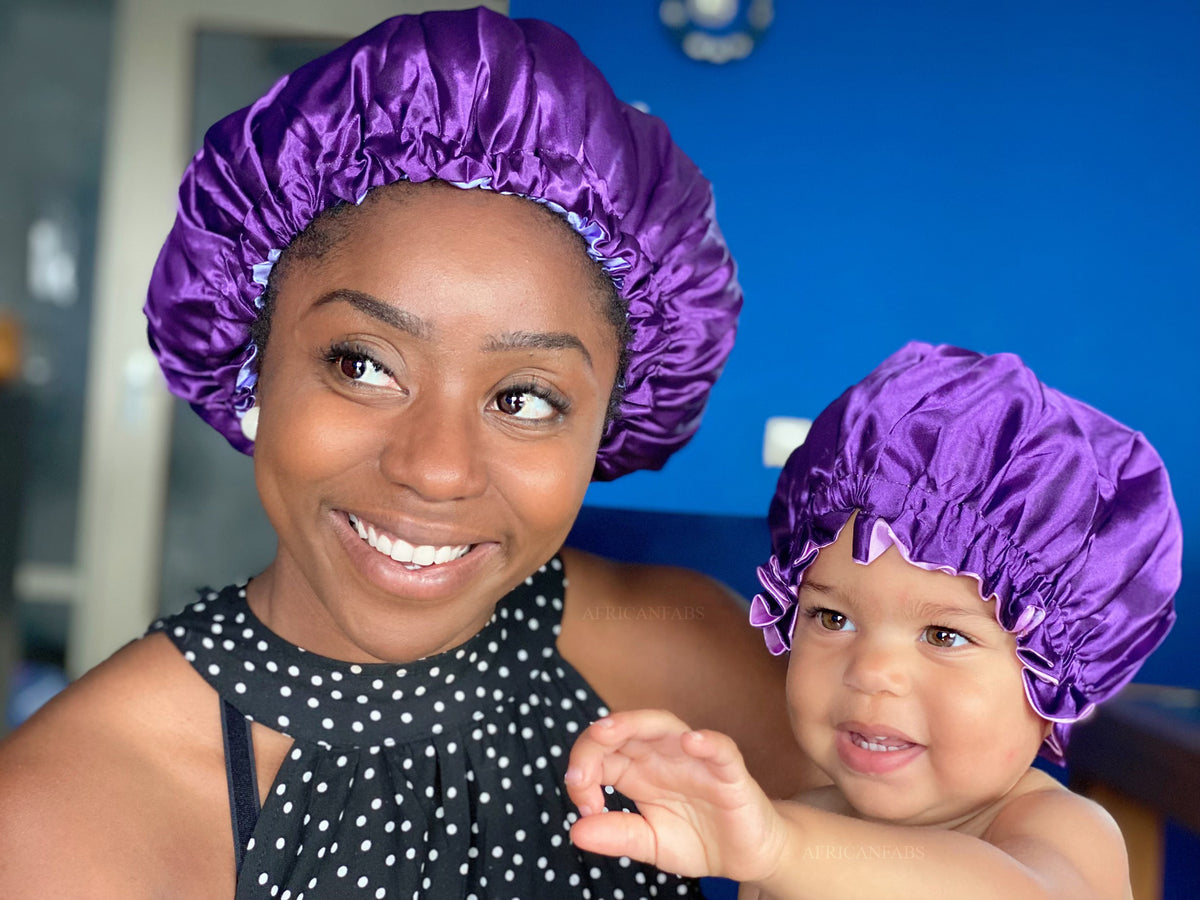 Purple Satin Hair Bonnet (Mother+Daughter Mommy Me set) Kids