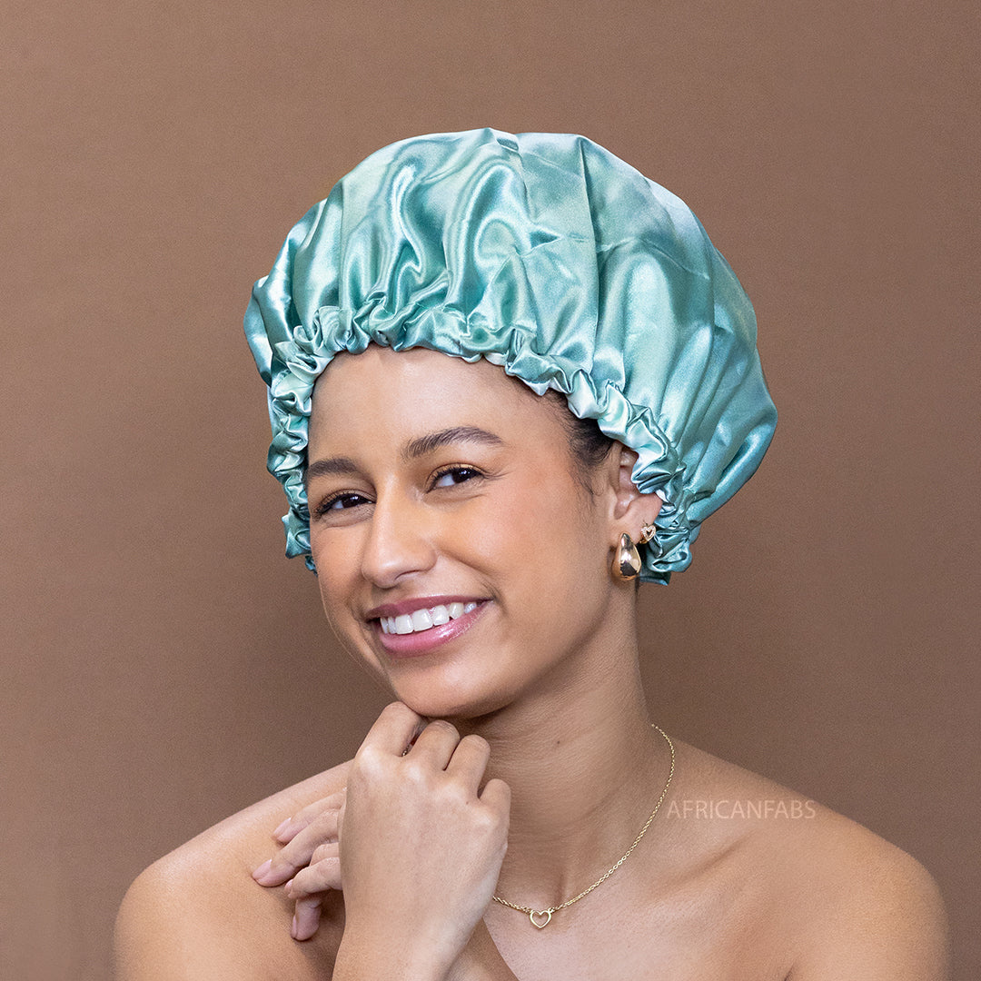 Soft green Satin Hair Bonnet Adjustable Reversable Satin Night