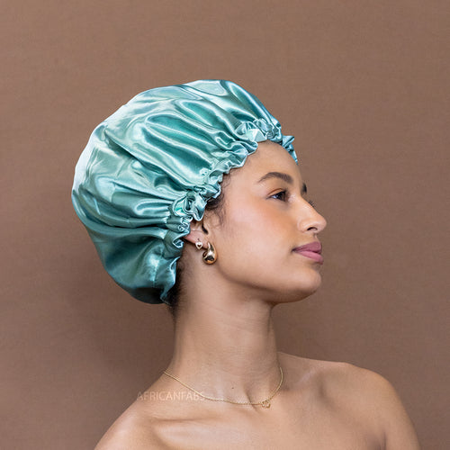 Soft green Satin Hair Bonnet ( Adjustable & Reversable Satin Night sleep cap )