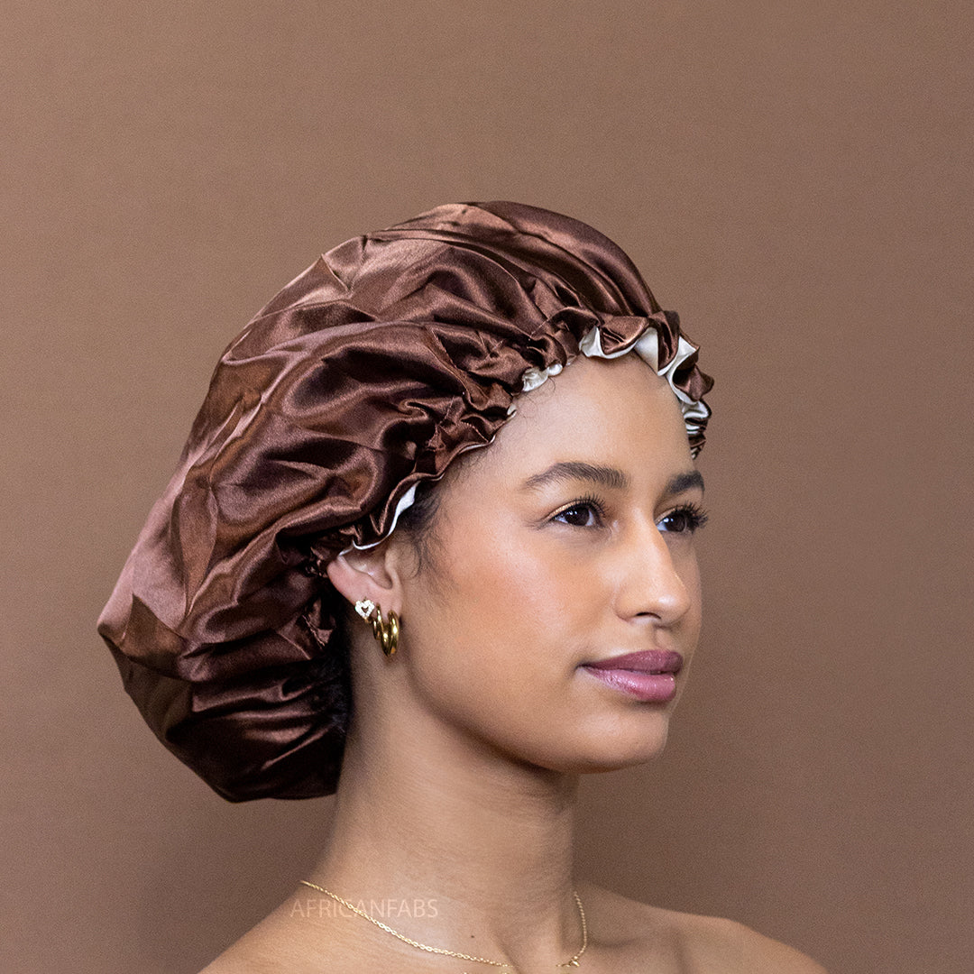 Chocolate brown Satin Hair Bonnet Adjustable Reversable Satin