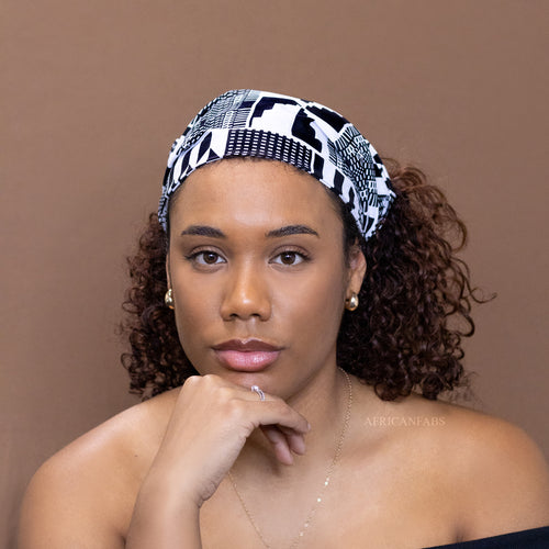 African print Headband - Unisex Adults - Hair Accessories - Black & White Kente