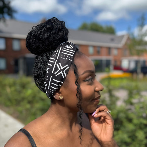 African print Headband - Adults - Hair Accessories -  Black White X Bogolan