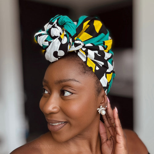 African headwrap - Turquoise Yellow Samakaka / Samacaca