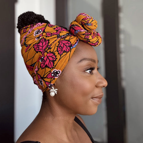 African headwrap - Mustard & Pink Botanical Flow