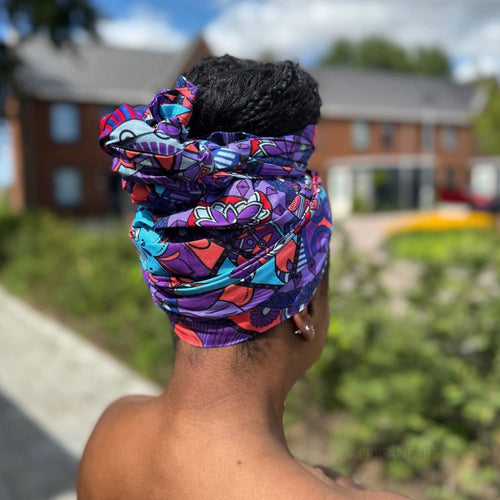 African headwrap - Purple & Light Blue Mandala Patchwork