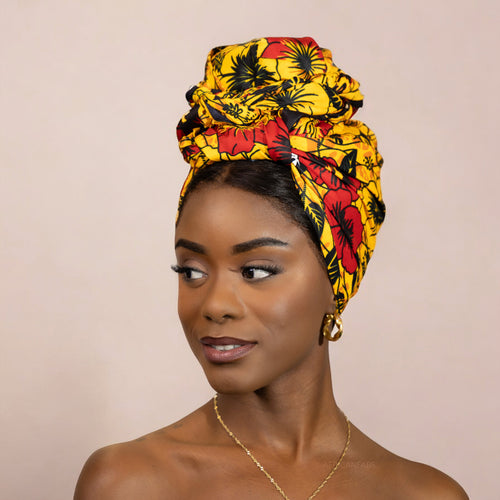 African headwrap - Yellow / red flower