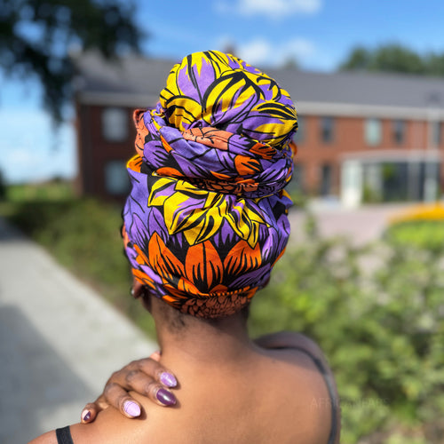 African headwrap - Yellow & Purple Flowers