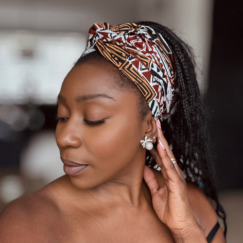 African headwrap - Brown Bogolan Mosaic