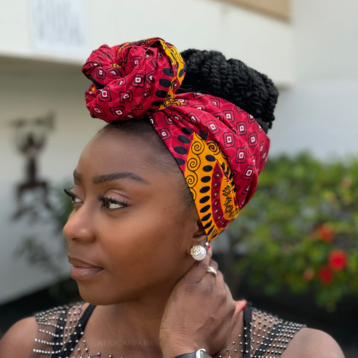 African headwrap Red Dotted Patterns – AfricanFabs - Main Image