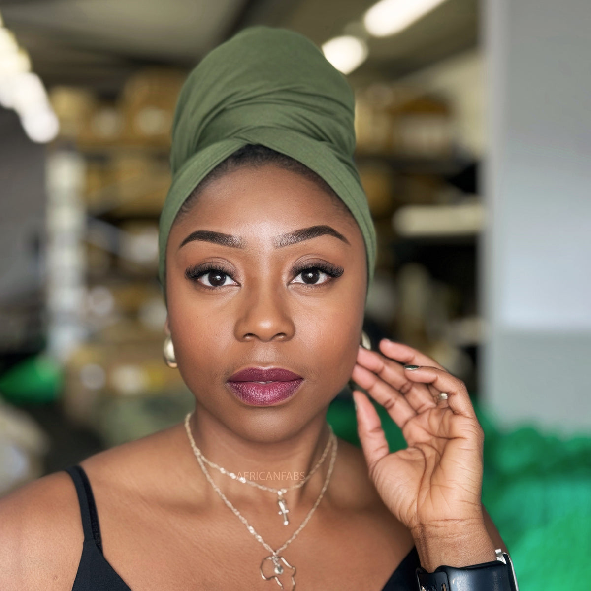 Green Textured Women\'s Headwrap Green - Women Soft Stretch HeadWrap Turban – Rosemade main image 2