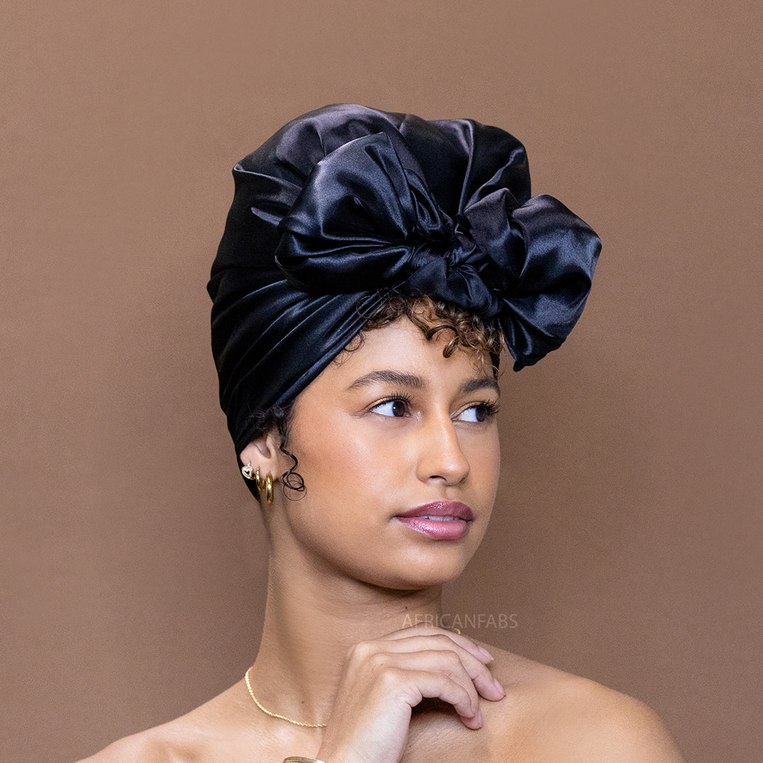 Black Satin scarf bandana square headwrap – AfricanFabs