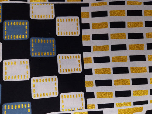 African print fabric - Exclusive Embellished Glitter effects 100% cotton - GL-4056 Kente Gold Black White