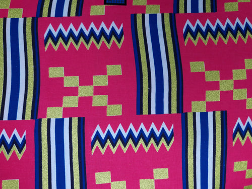 African print fabric - Exclusive Embellished Glitter effects 100% cotton - GL-4054 Kente Gold Pink