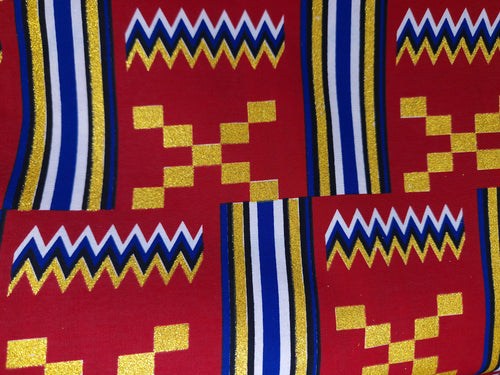 African print fabric - Exclusive Embellished Glitter effects 100% cotton - GL-4051 Kente Gold Red