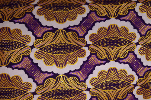 African print fabric - Exclusive Embellished Glitter effects 100% cotton - GL-4045 Gold Purple