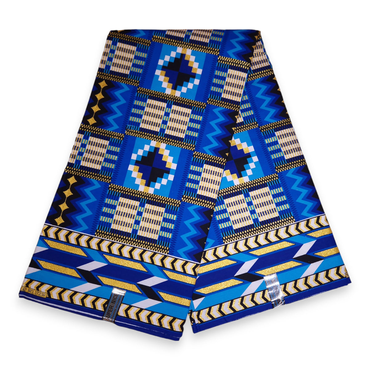 6 Yards 100% top Cotton Ankara African Wax Metallic Batik Fabric Blue and Gold