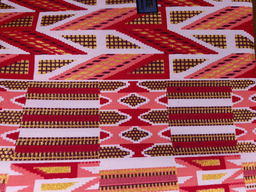 African print fabric - Exclusive Embellished Glitter effects 100% cotton - GL-4043 Kente Pink Salmon