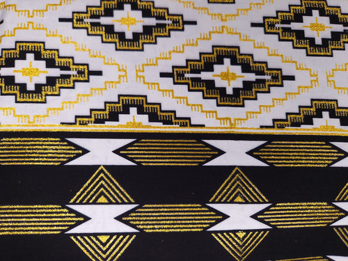 African print fabric - Exclusive Embellished Glitter effects 100% cotton - GL-4055 Kente Gold White