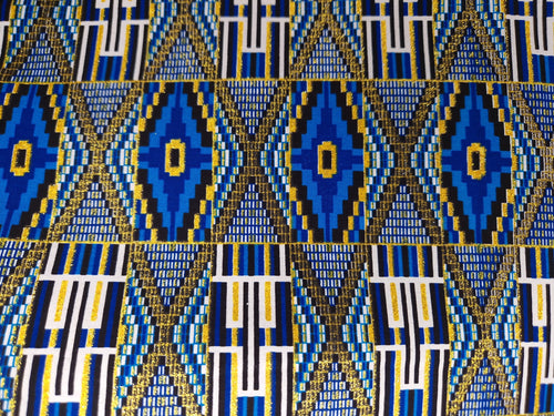 African print fabric - Exclusive Embellished Glitter effects 100% cotton - GL-4037 Kente Blue Gold
