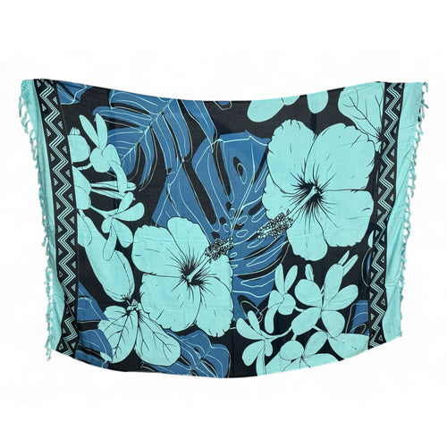Sarong / pareo - Beachwear wrap skirt - Turquoise big flower