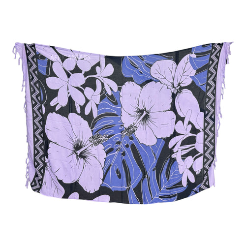 Sarong / pareo - Beachwear wrap skirt - Purple / black flower