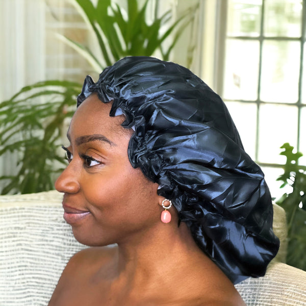 XXL Extra Large Shower cap for braids / dreadlocks / rasta / dreads bathing cap for bath - Black