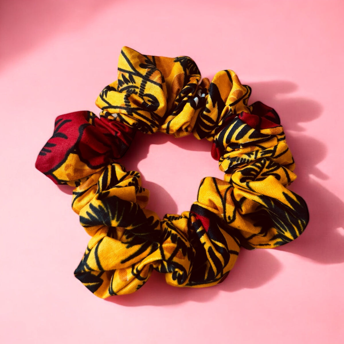 Hair Accessory Set — Black & White Floral Scarf + Mustard Yellow Scrunchie. Black Yellow Flower Hair Scrunchie – EMIN + PAUL main image 2