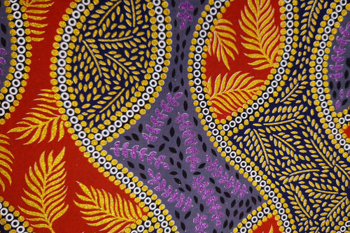 African print fabric - Exclusive Embellished Glitter effects 100% cotton - GL-4040 Gold Red
