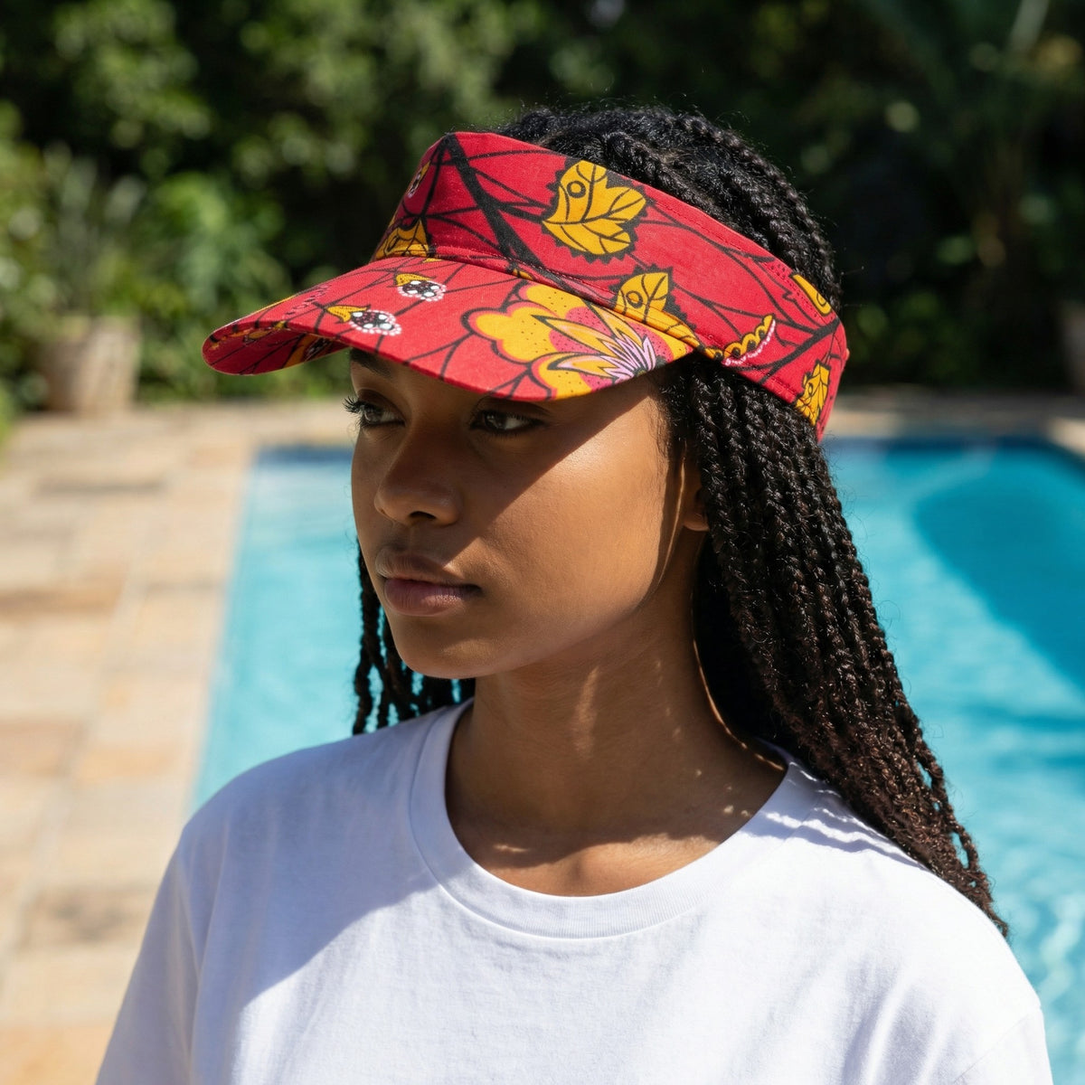 African print Sun visor cap - Dark Red Botanical Flow – AfricanFabs