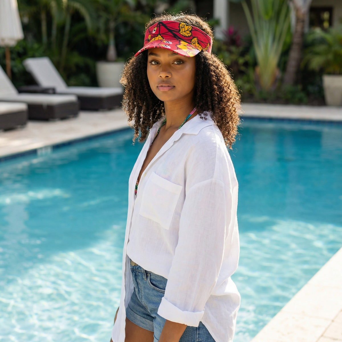African print Sun visor cap - Dark Red Botanical Flow – AfricanFabs