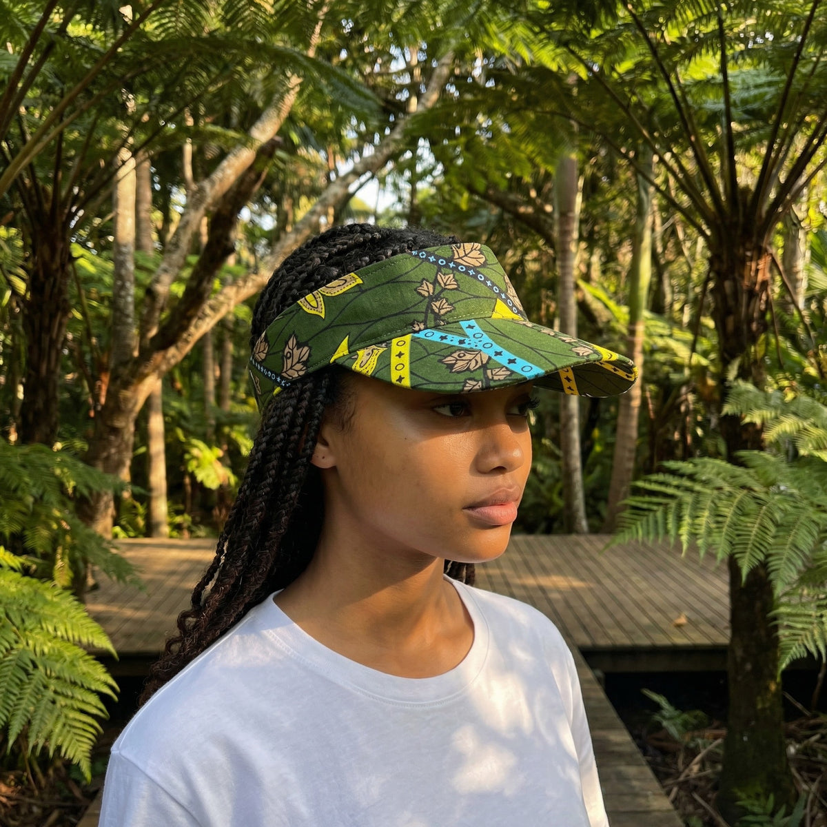 African print Sun visor cap - Dark Green Botanical Flow – AfricanFabs