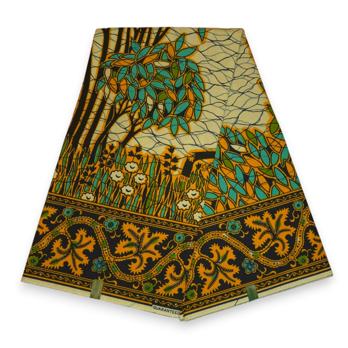 トルコ シルクラグ VLISCO Hollandais Wax print fabric - Turquoise Yellow Fallen tree