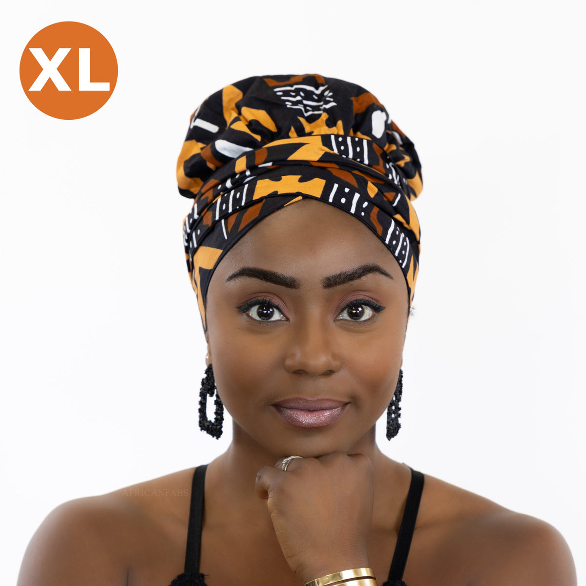 XL Easy headwrap - Satin lined hair bonnet - Brown Bogolan