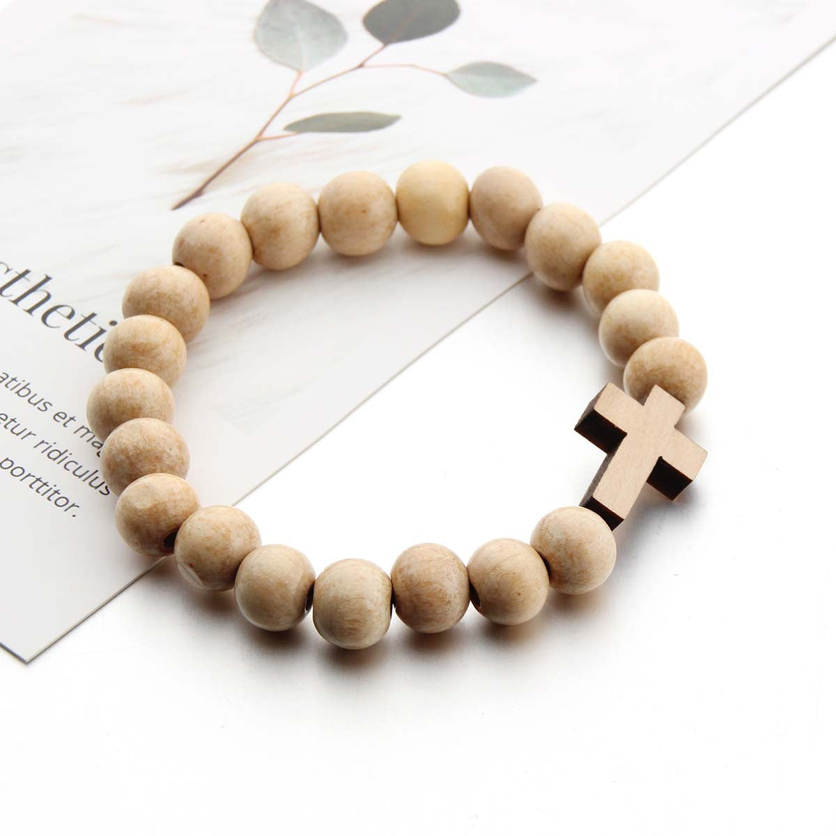 African Bracelet - Wooden bead Bracelet - Cross - Cream – AfricanFabs